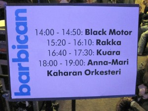 Sunnuntai-iltapäivä Barbicanin suuressa konserttikompleksissa oli suomalaisyhtyeiden esiinmarssi.